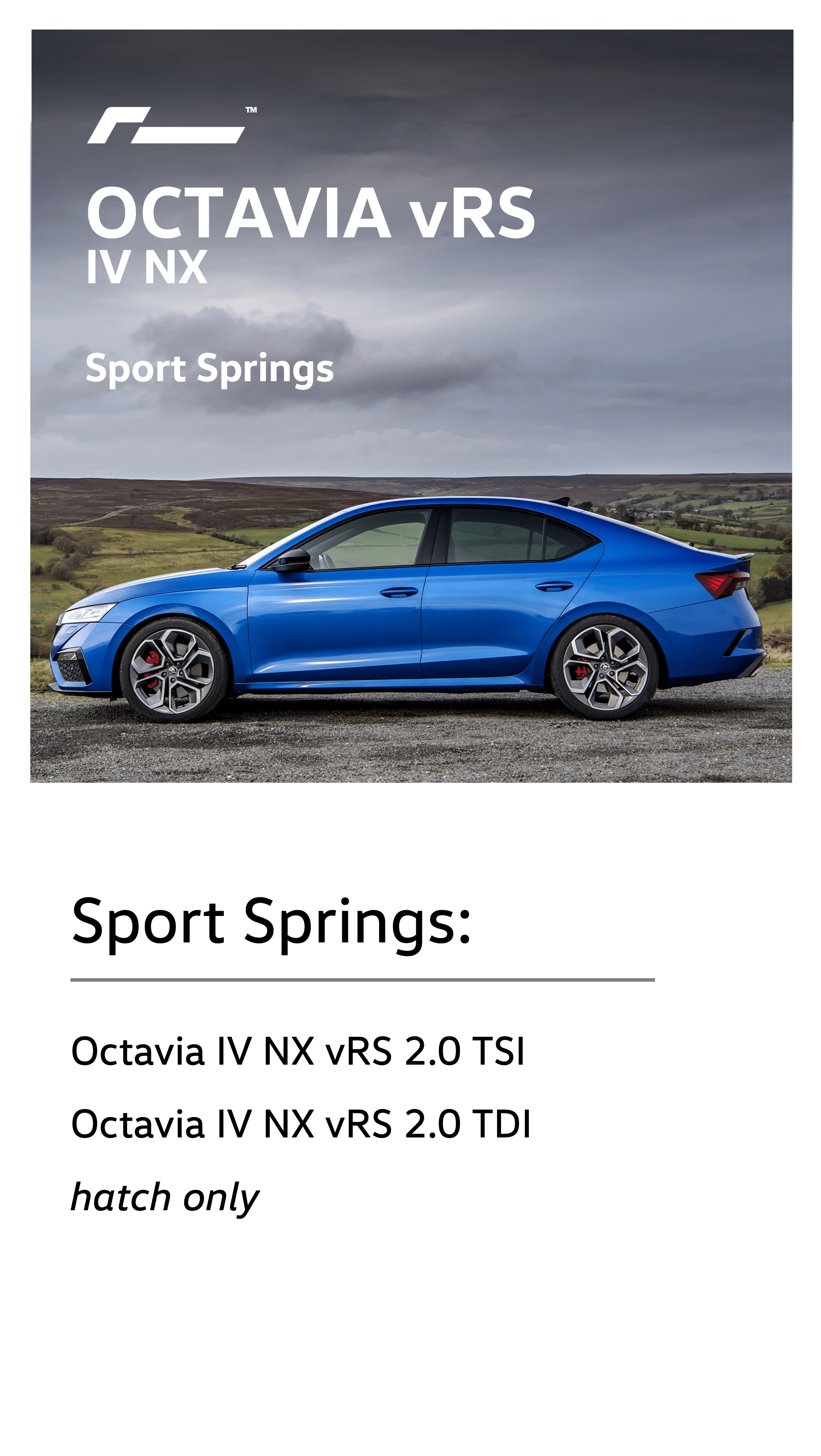 Racingline Skoda Octavia vRS Mk4 Hatch/Saloon Sports Lowering Springs – VWR31SK01