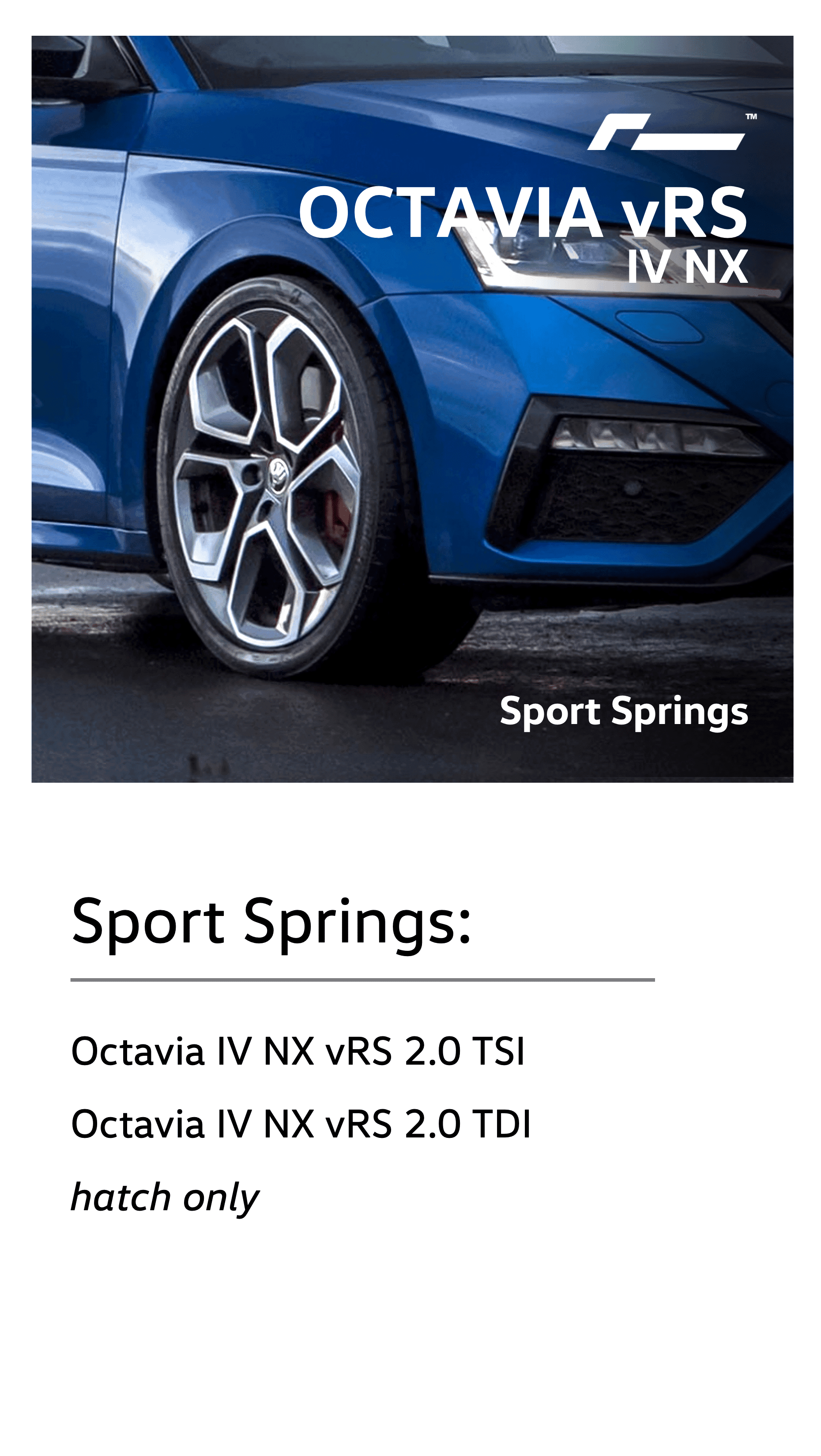Racingline Skoda Octavia vRS Mk4 Hatch/Saloon Sports Lowering Springs – VWR31SK01 - Performance HQ - United Kingdom