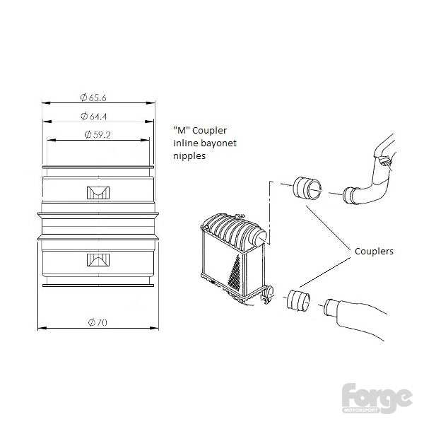 Forge Alloy Male to Male Bayonet 65mm Coupler with Inline Nipples - Performance HQ - United Kingdom